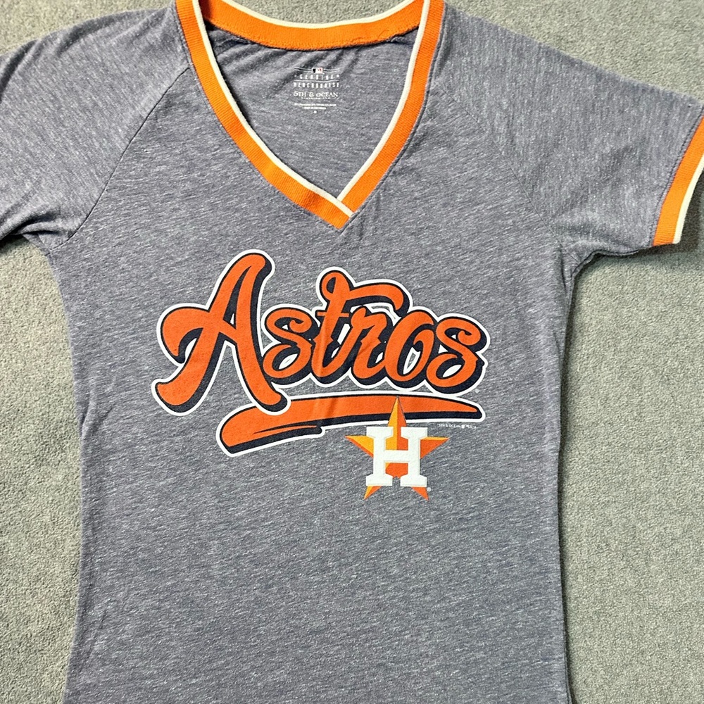 MLB Houston Astros T-shirt Heather Blue V Neck fitted size medium - Picture 8 of 10